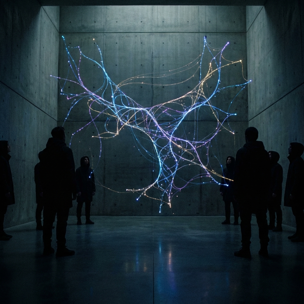 Neuronales Lichtnetz mit Silhouetten – KI-Signalanalyse